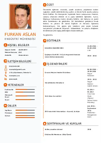 Endüstri Mühendisi CV Örnekleri cv indir